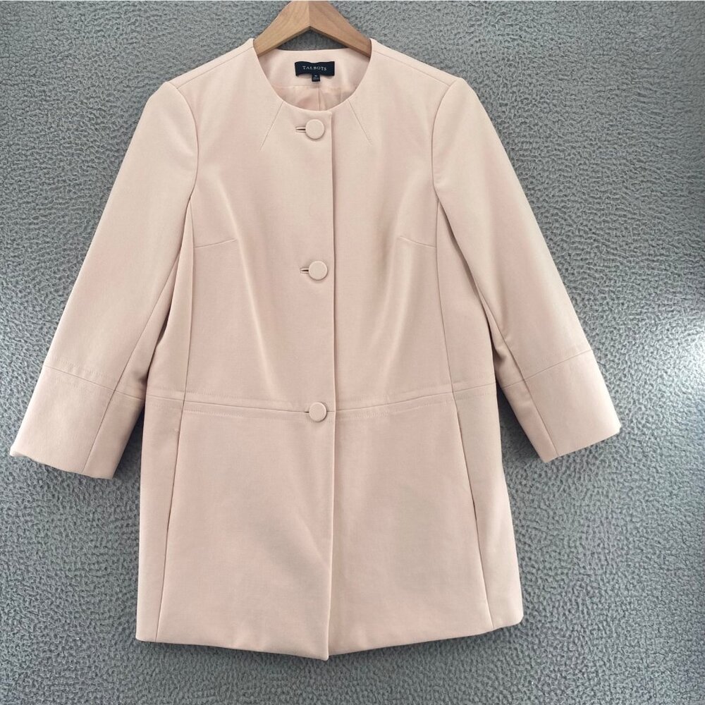 Talbots Blazer Womens 10 Pink Stretch Long Button Up Pockets Office Career Work
